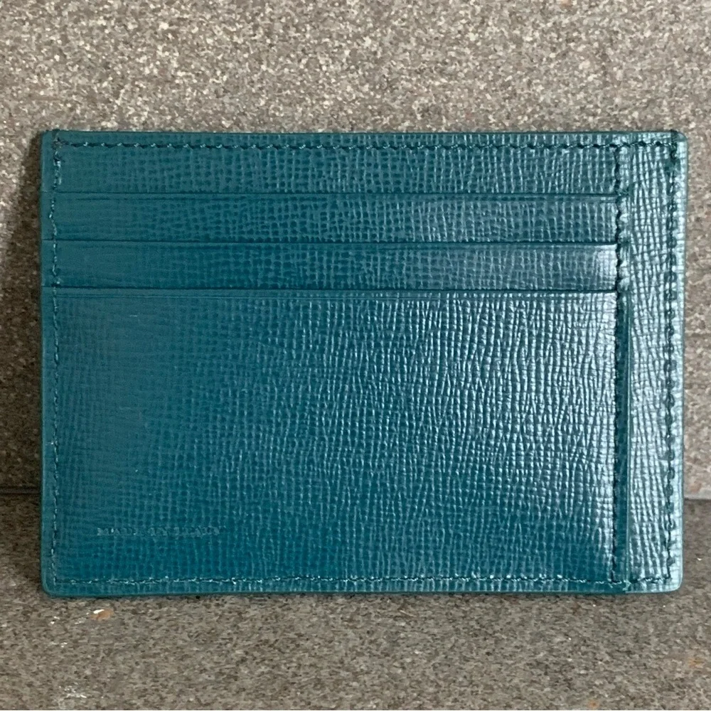 BURBERRY London Leather Card Case Wallet in Dark Teal, NEW